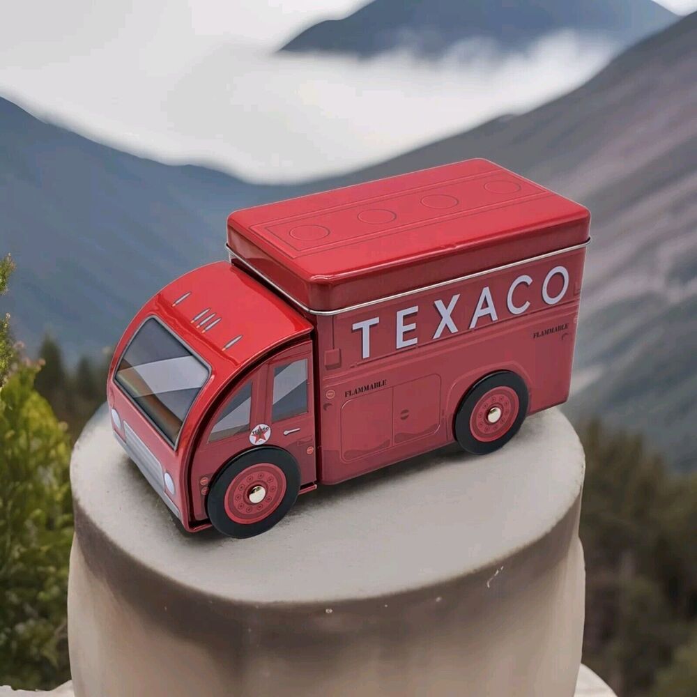 Texaco Chevron Collectible Tanker Rolling Tin Opens Storage Box Red